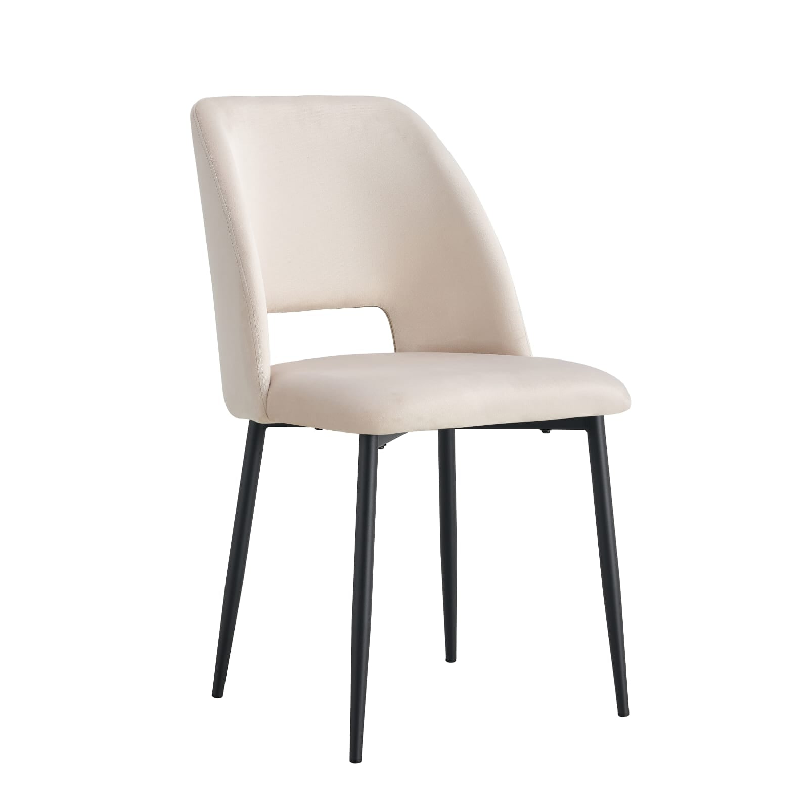 Lot de 4 chaises Mila – Revêtement doudou, velours ou tissu sergé – Pieds métal noir ou chrome