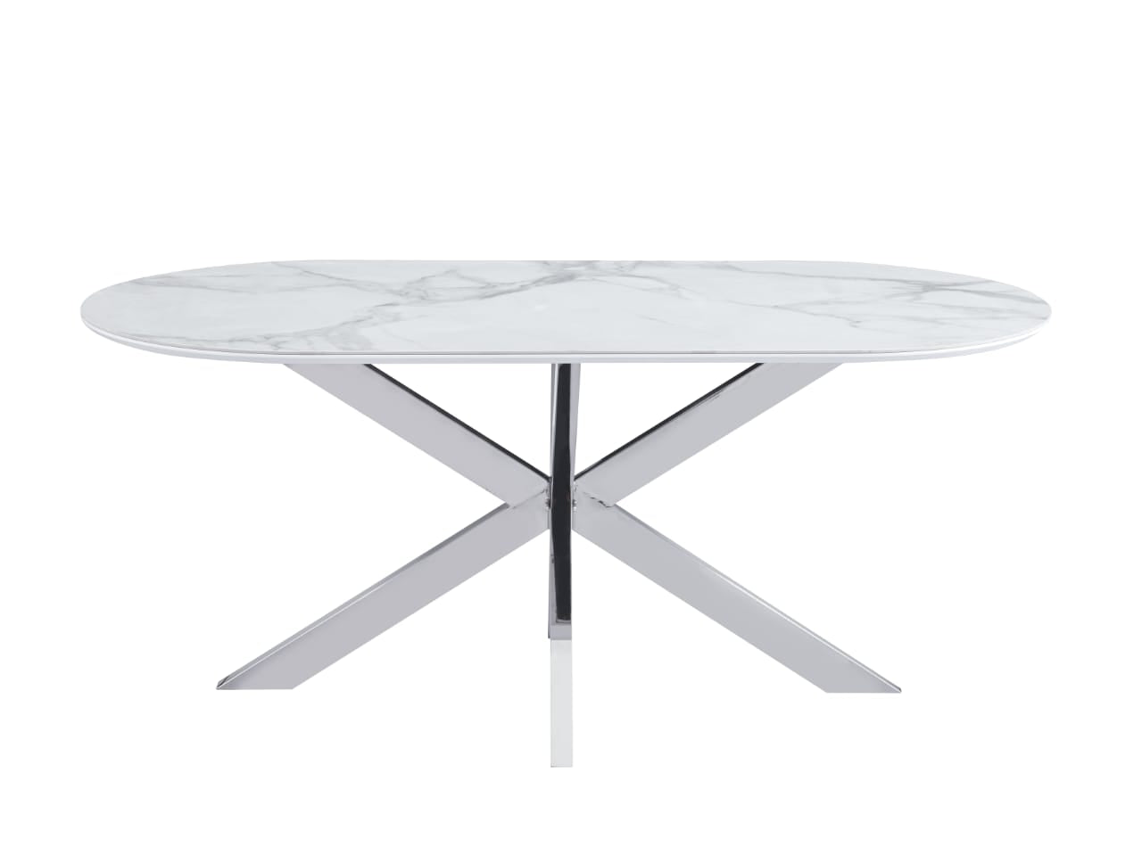 Tables à manger en Céramique Effet Marbre Blanc et Bases Métalliques