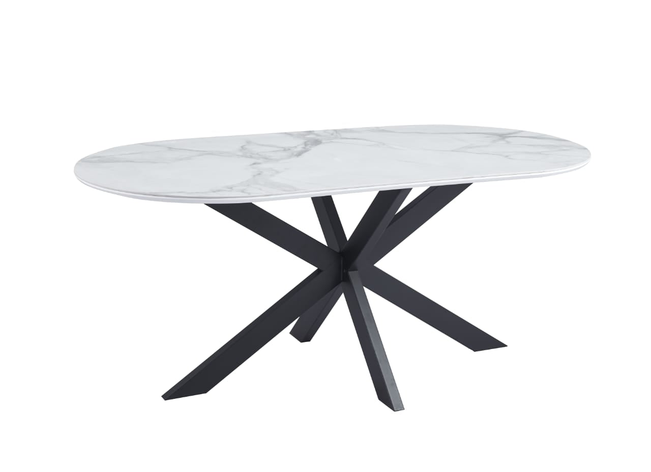 Tables à manger en Céramique Effet Marbre Blanc et Bases Métalliques