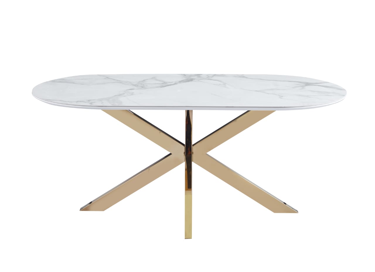 Tables à manger en Céramique Effet Marbre Blanc et Bases Métalliques