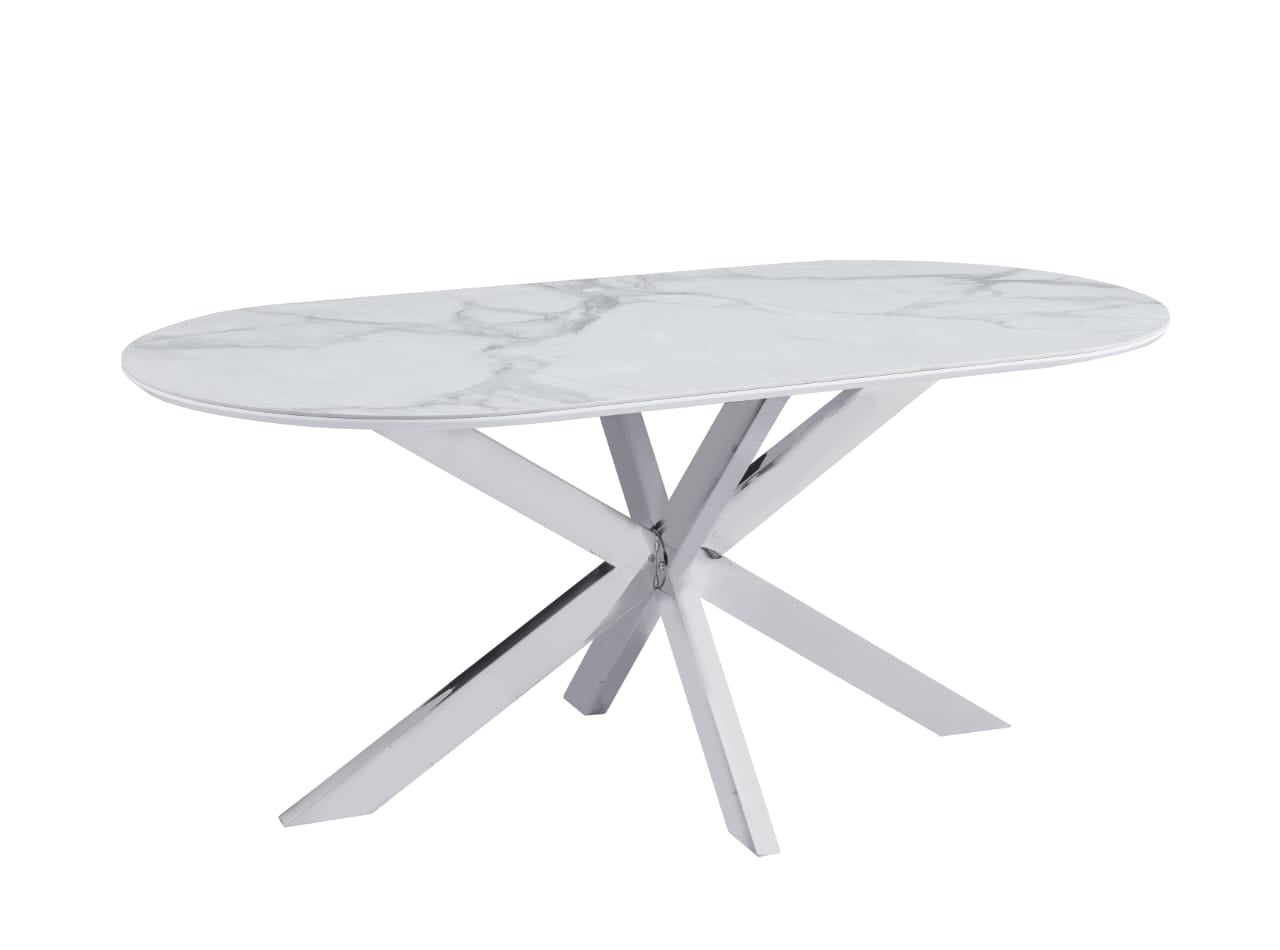Tables à manger en Céramique Effet Marbre Blanc et Bases Métalliques