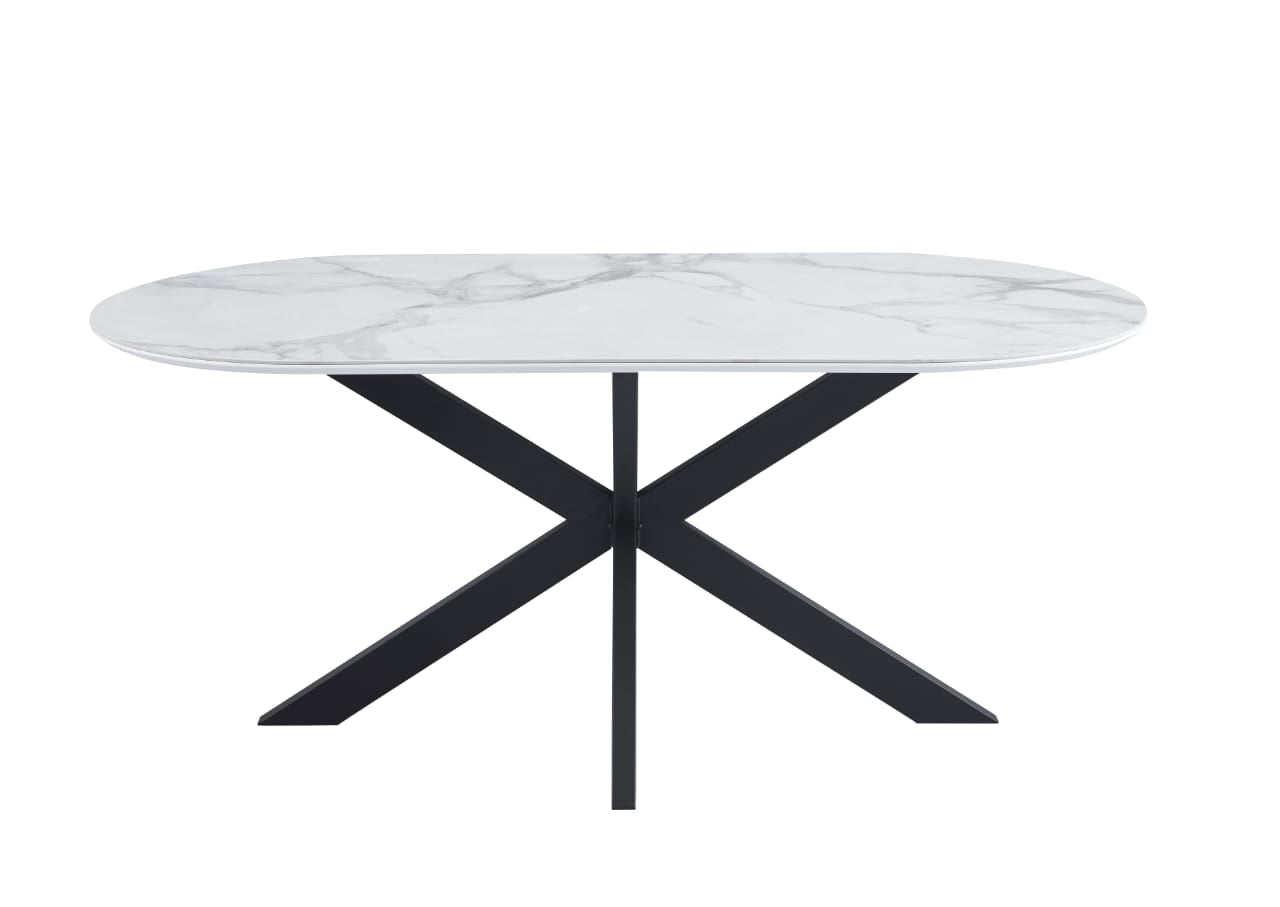 Tables à manger en Céramique Effet Marbre Blanc et Bases Métalliques