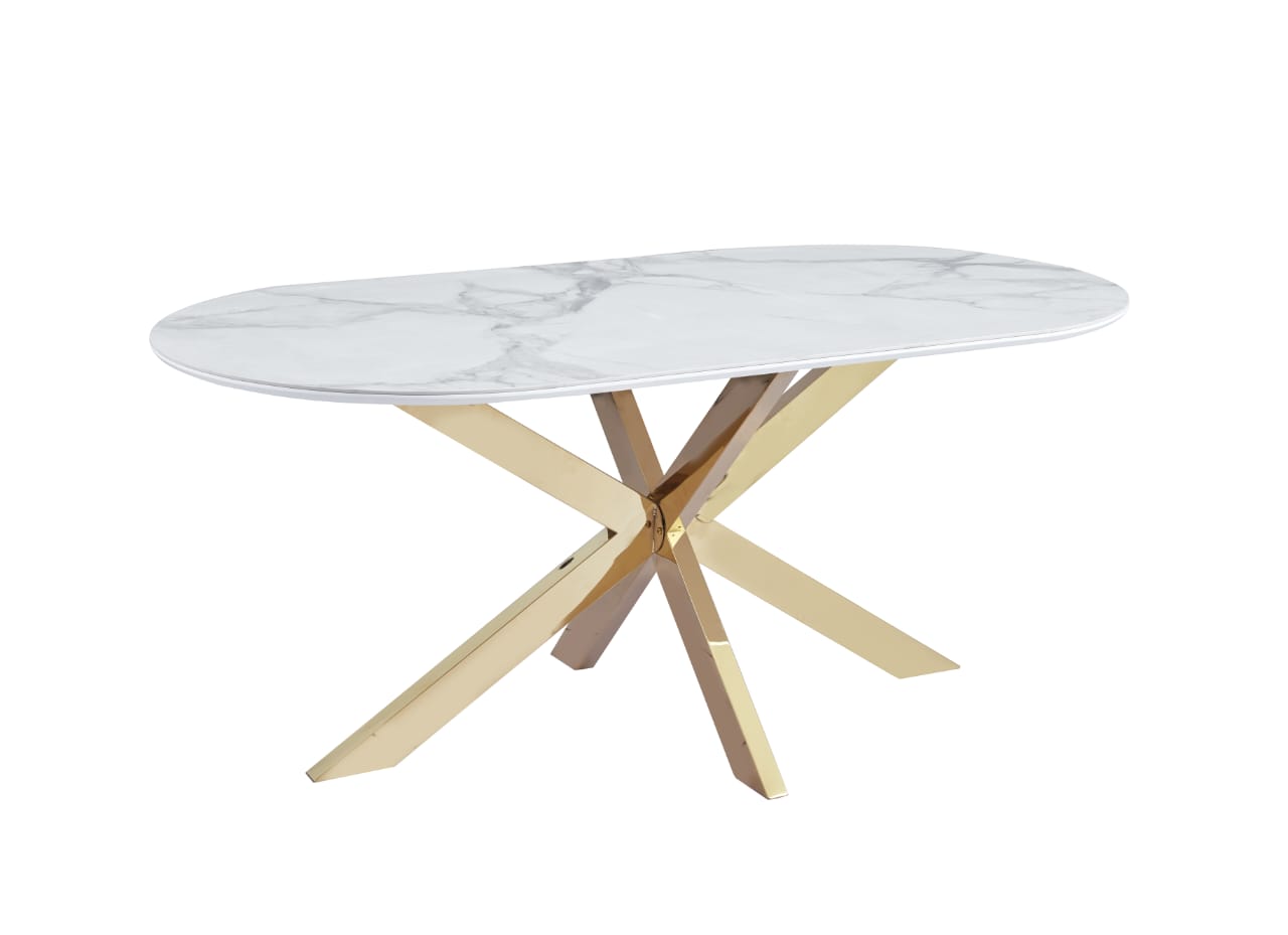 Tables à manger en Céramique Effet Marbre Blanc et Bases Métalliques