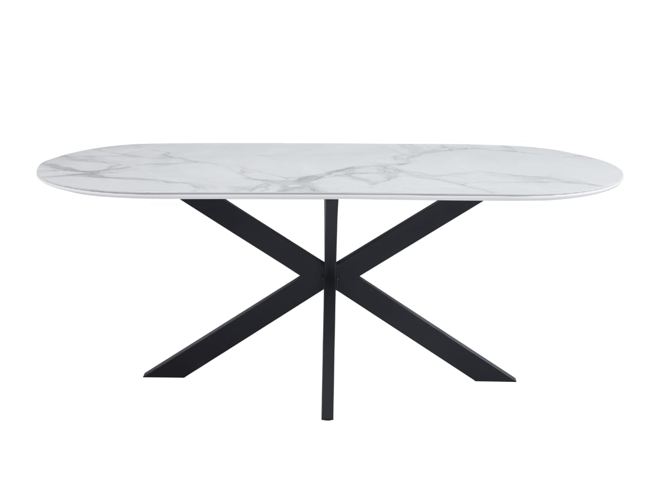 Tables à manger en Céramique Effet Marbre Blanc et Bases Métalliques