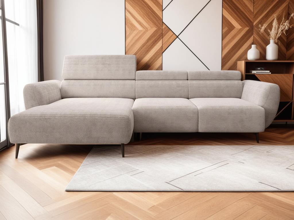 Canapé d’angle beige avec Assise extensible électrique