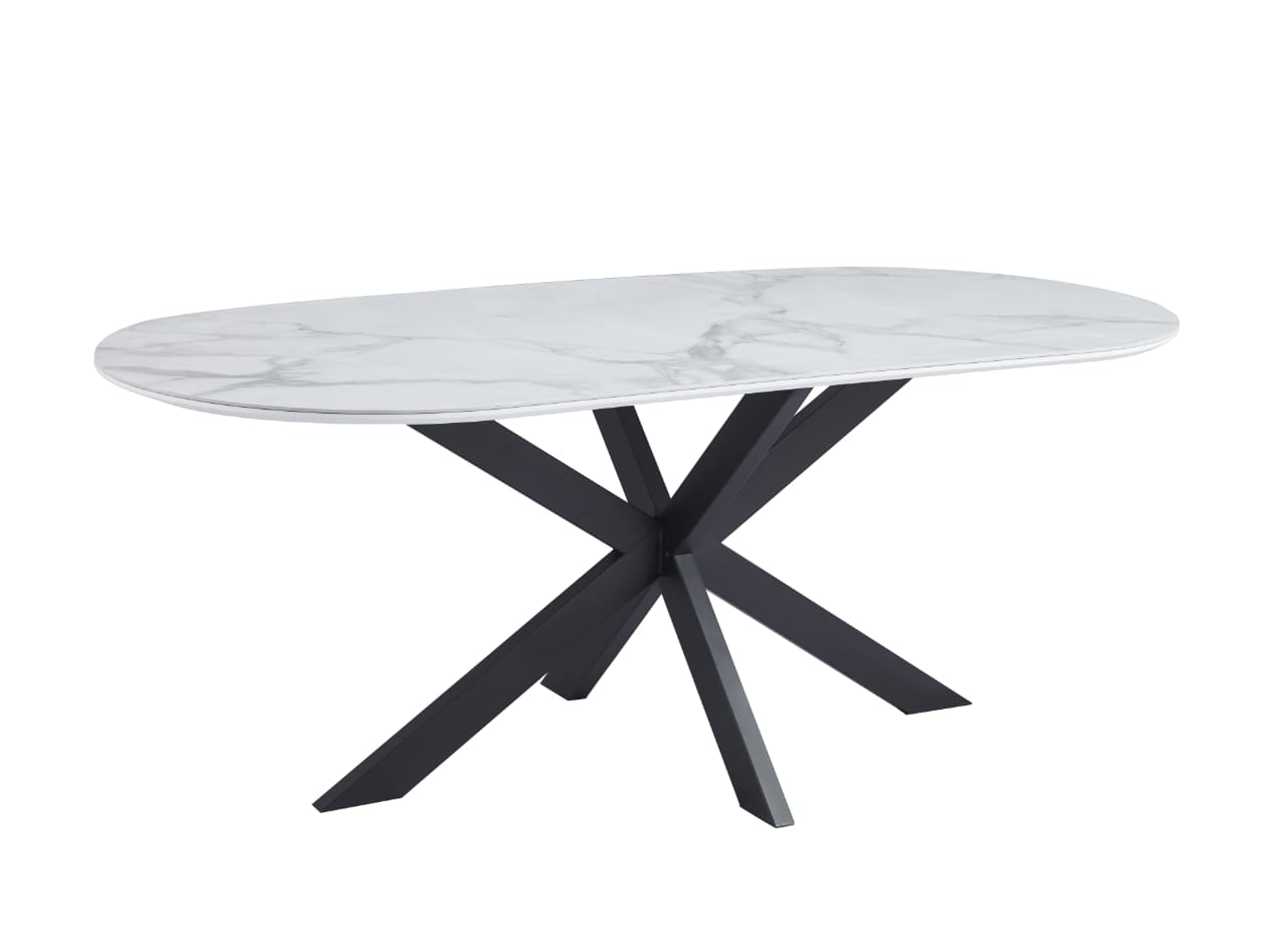 Tables à manger en Céramique Effet Marbre Blanc et Bases Métalliques