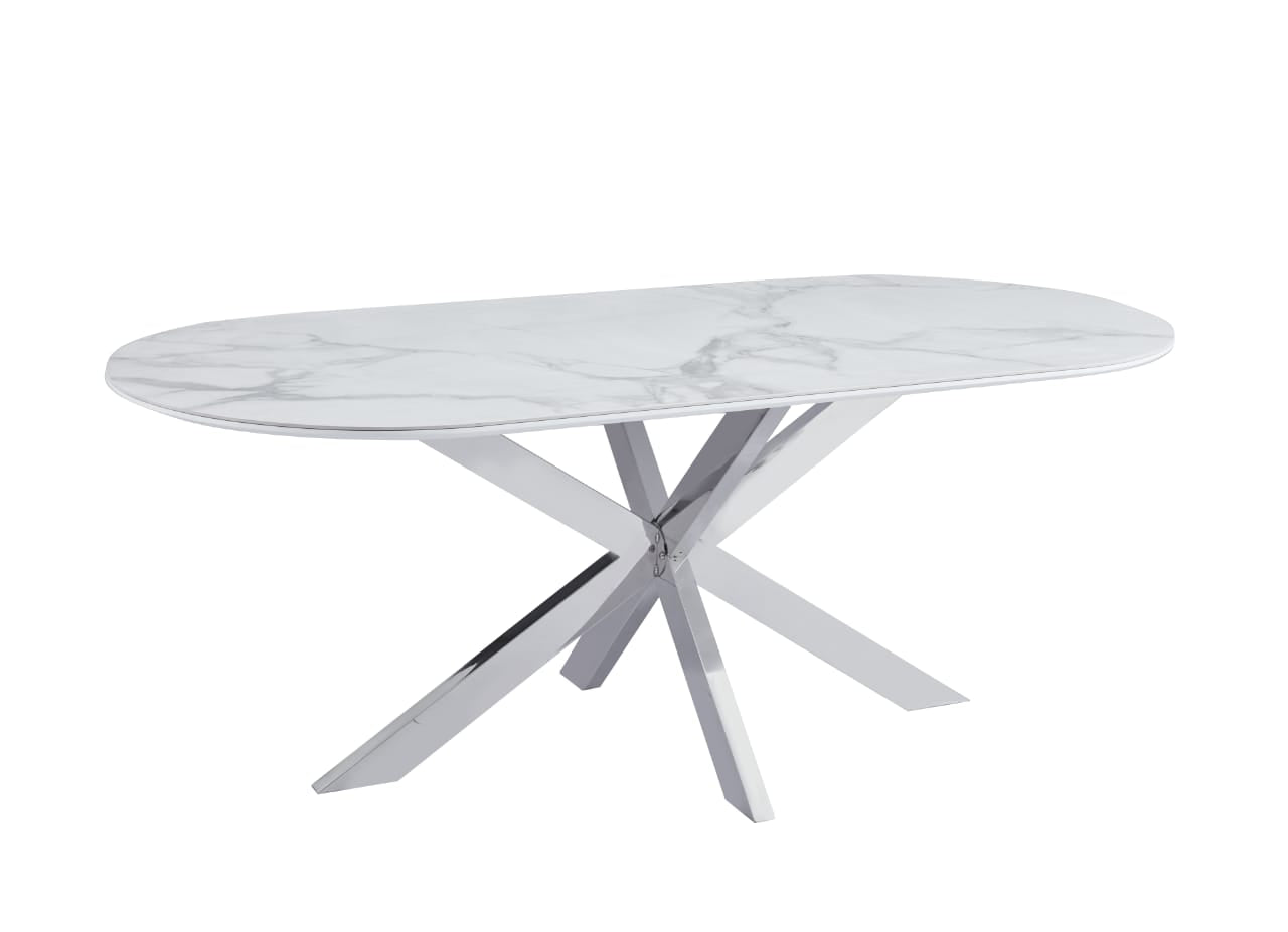 Tables à manger en Céramique Effet Marbre Blanc et Bases Métalliques