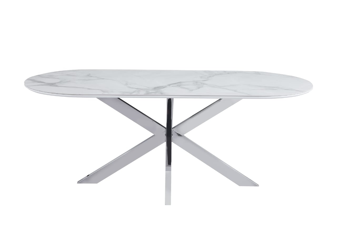 Tables à manger en Céramique Effet Marbre Blanc et Bases Métalliques