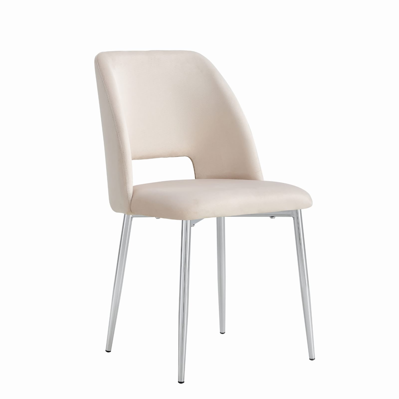 Lot de 4 chaises Mila – Revêtement doudou, velours ou tissu sergé – Pieds métal noir ou chrome