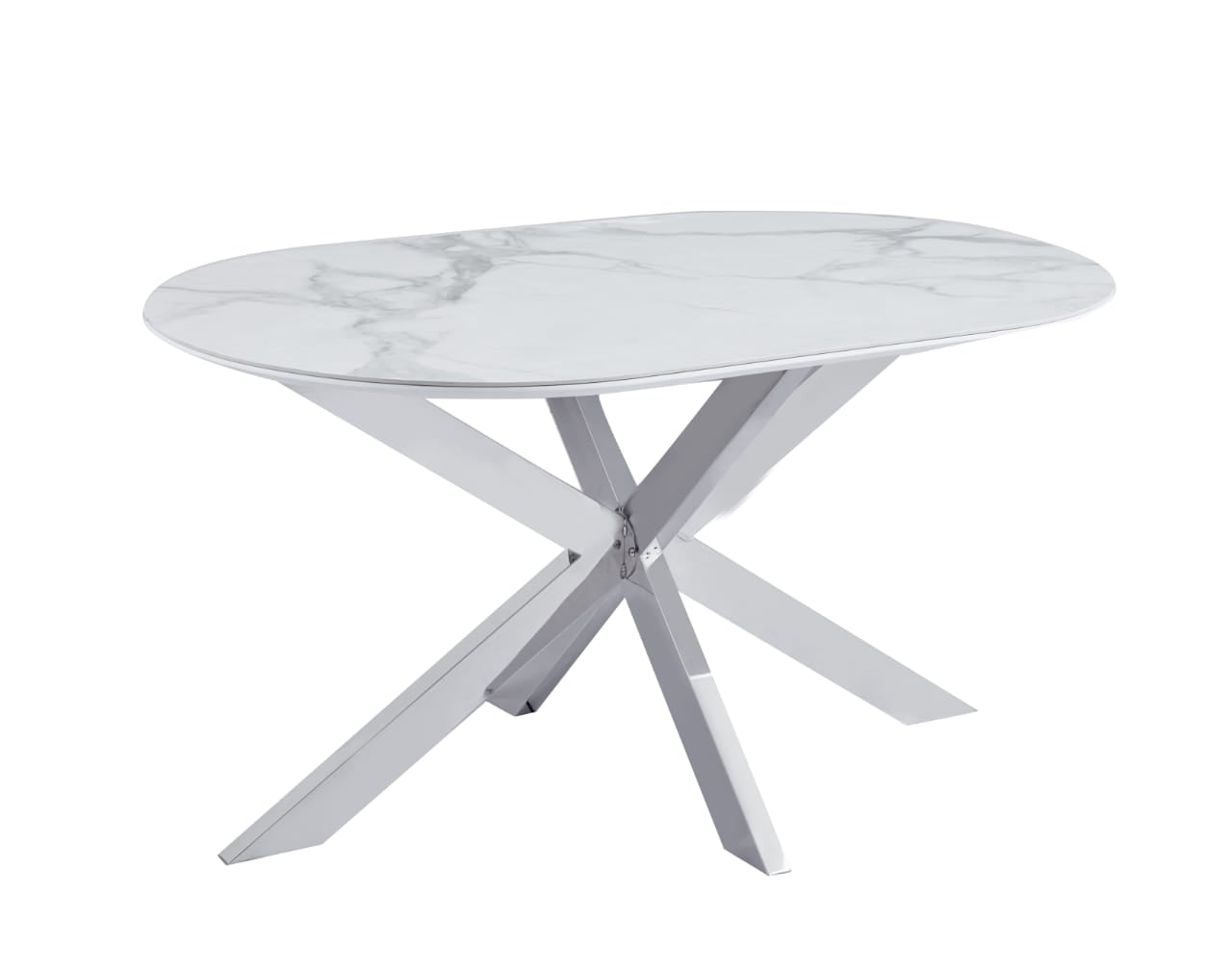 Tables à manger en Céramique Effet Marbre Blanc et Bases Métalliques