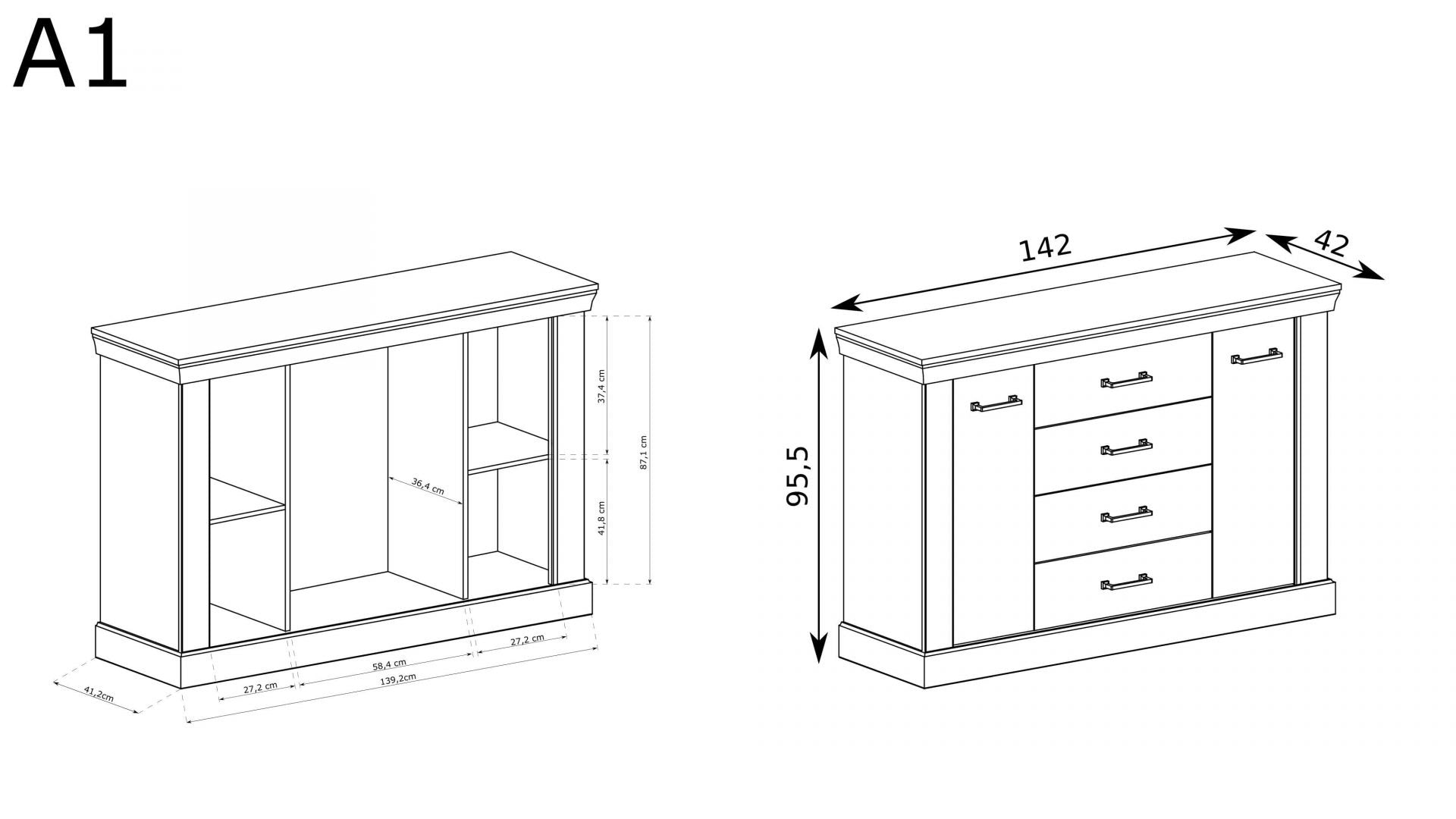 Commode avec deux armoires et étagère
