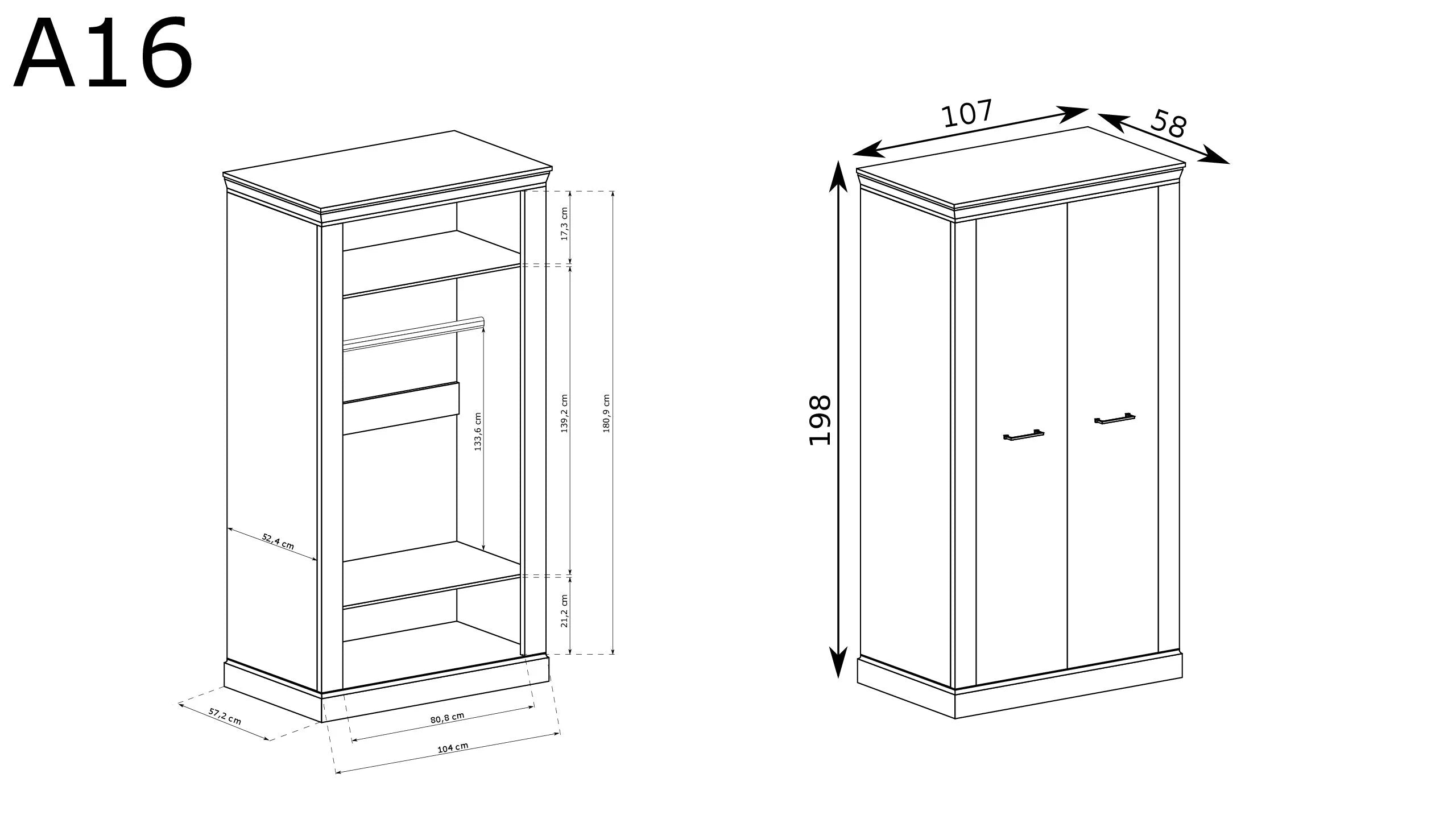 Armoire à deux portes avec rangements optimisés