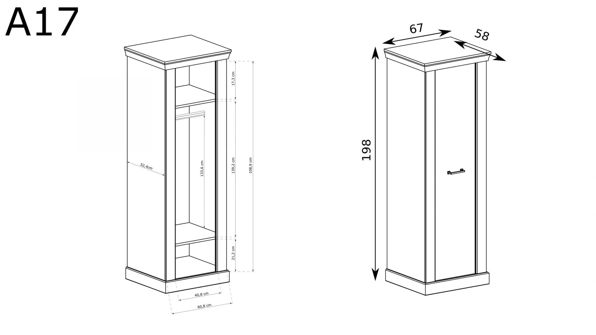 Armoire une porte avec tringle et étagères
