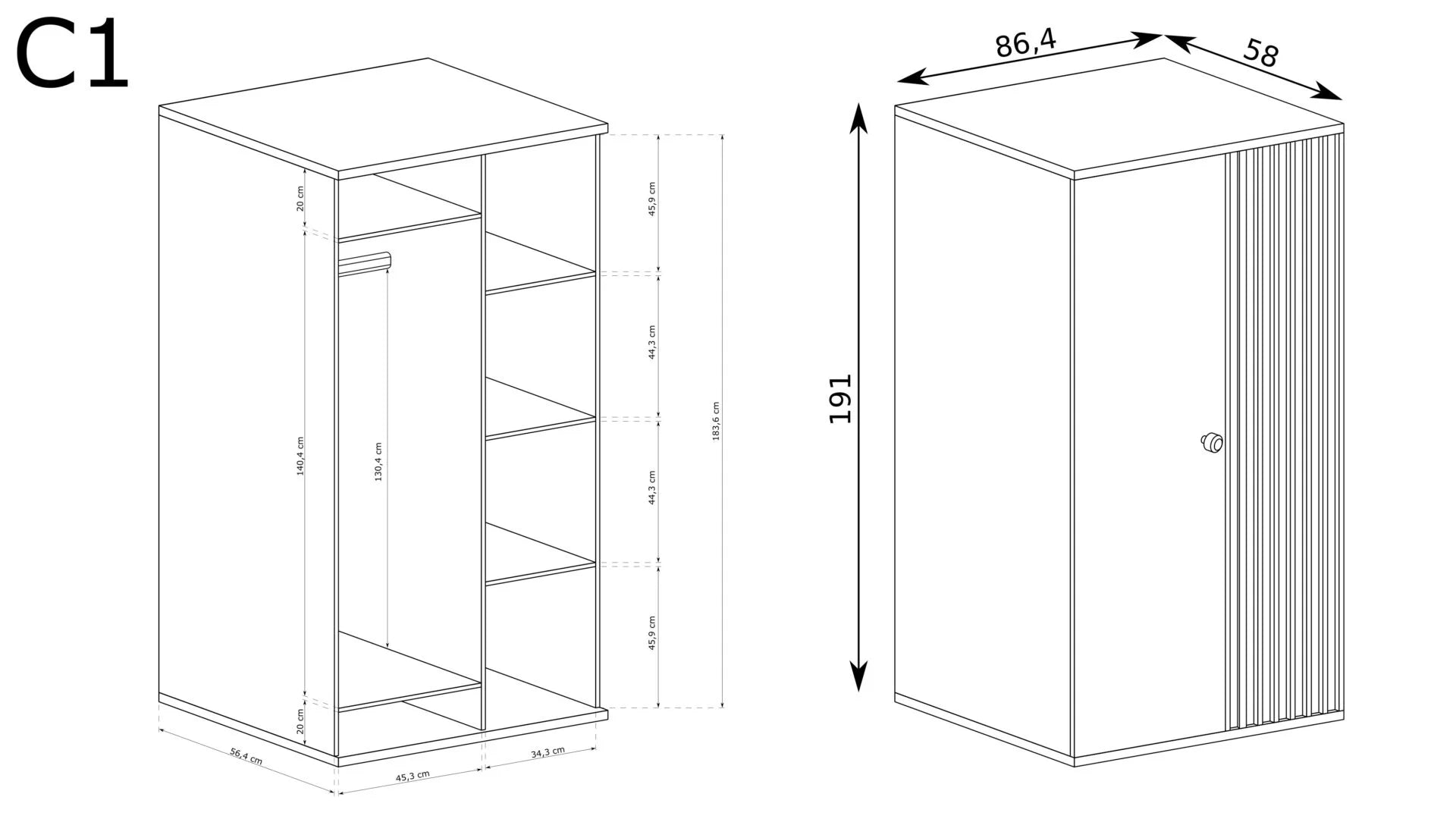 Armoire spacieuse avec rangements et barre de suspension