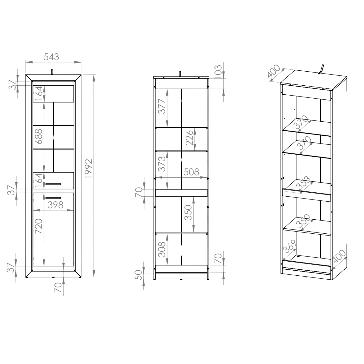 Vitrine Moderne en Chêne de Lefkas et Noir – Avec Éclairage LED (en option) et Fonction d’assemblage droite/gauche