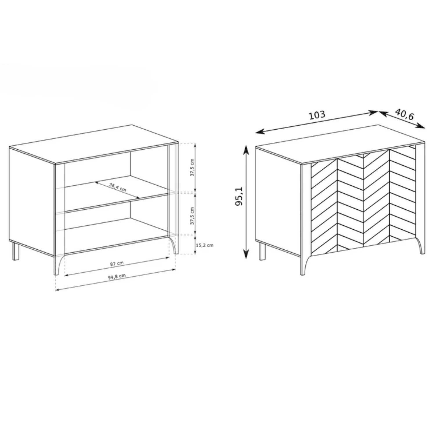 Commode avec Motif à Chevrons et Étagère Spacieuse