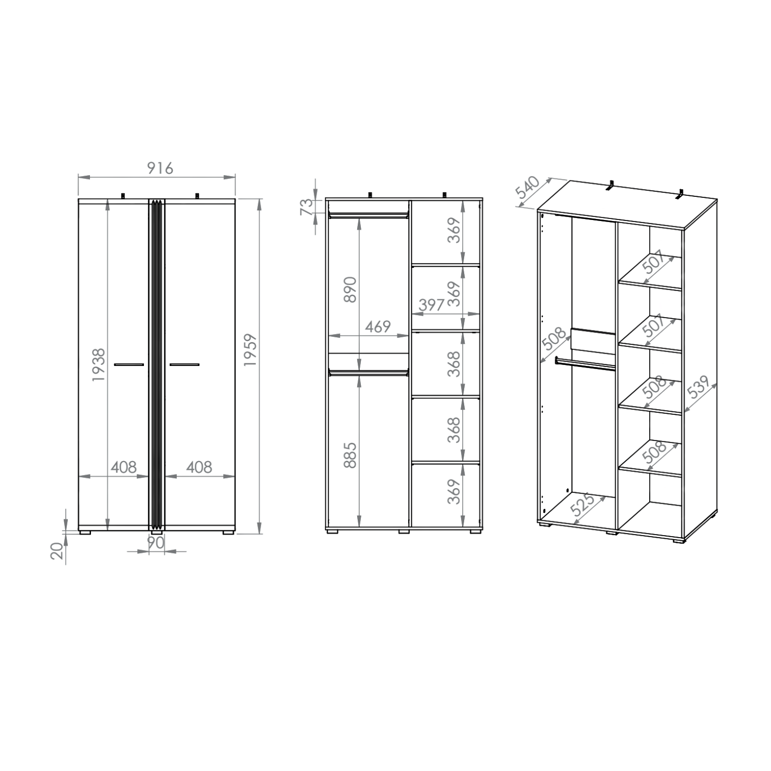 Armoire Moderne en Chêne Castello et MDF Blanc Brillant – Durabilité et Élégance avec Bordure ABS