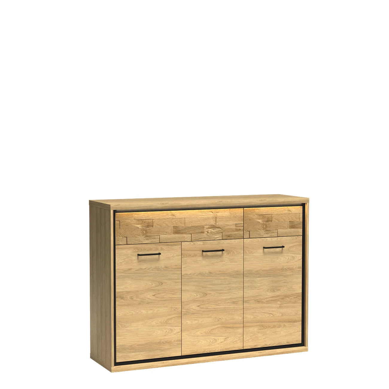 Grande Commode Lumineuse en Hickory Naturel avec Deux Tiroirs