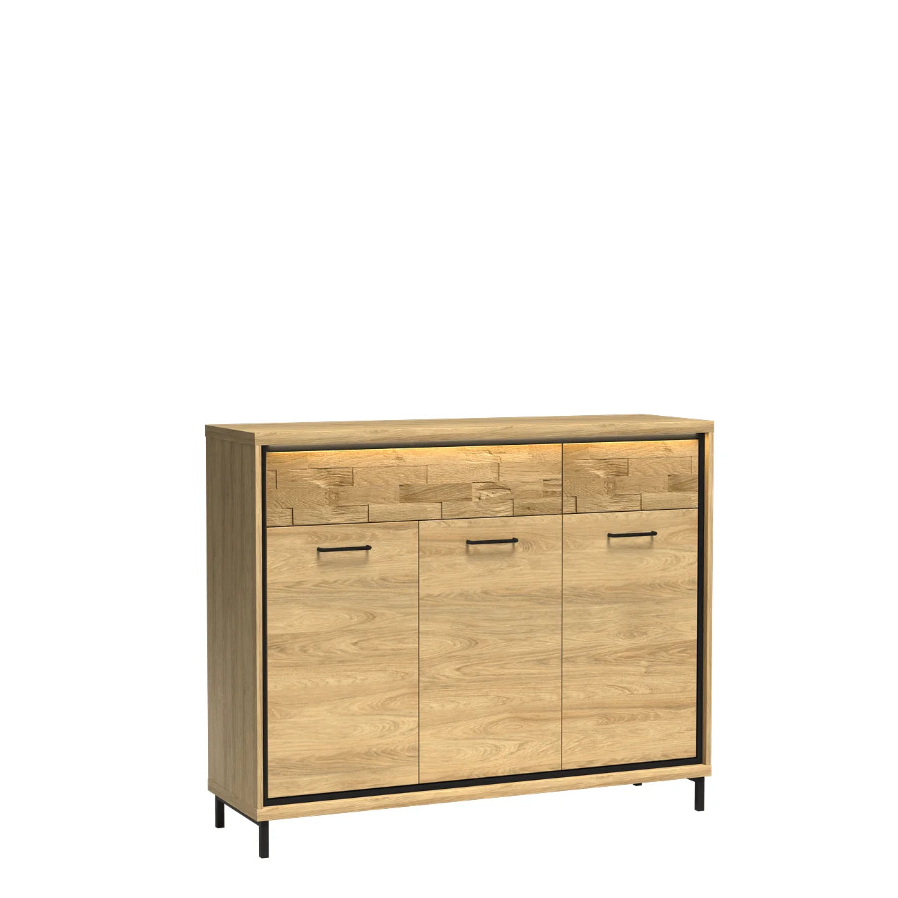 Grande Commode Lumineuse en Hickory Naturel avec Deux Tiroirs