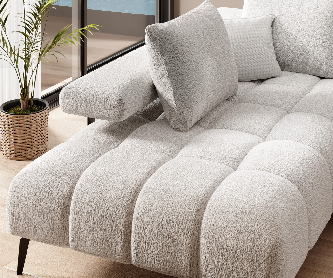 Canapé d’angle moderne avec réglage électrique de la profondeur d’assise