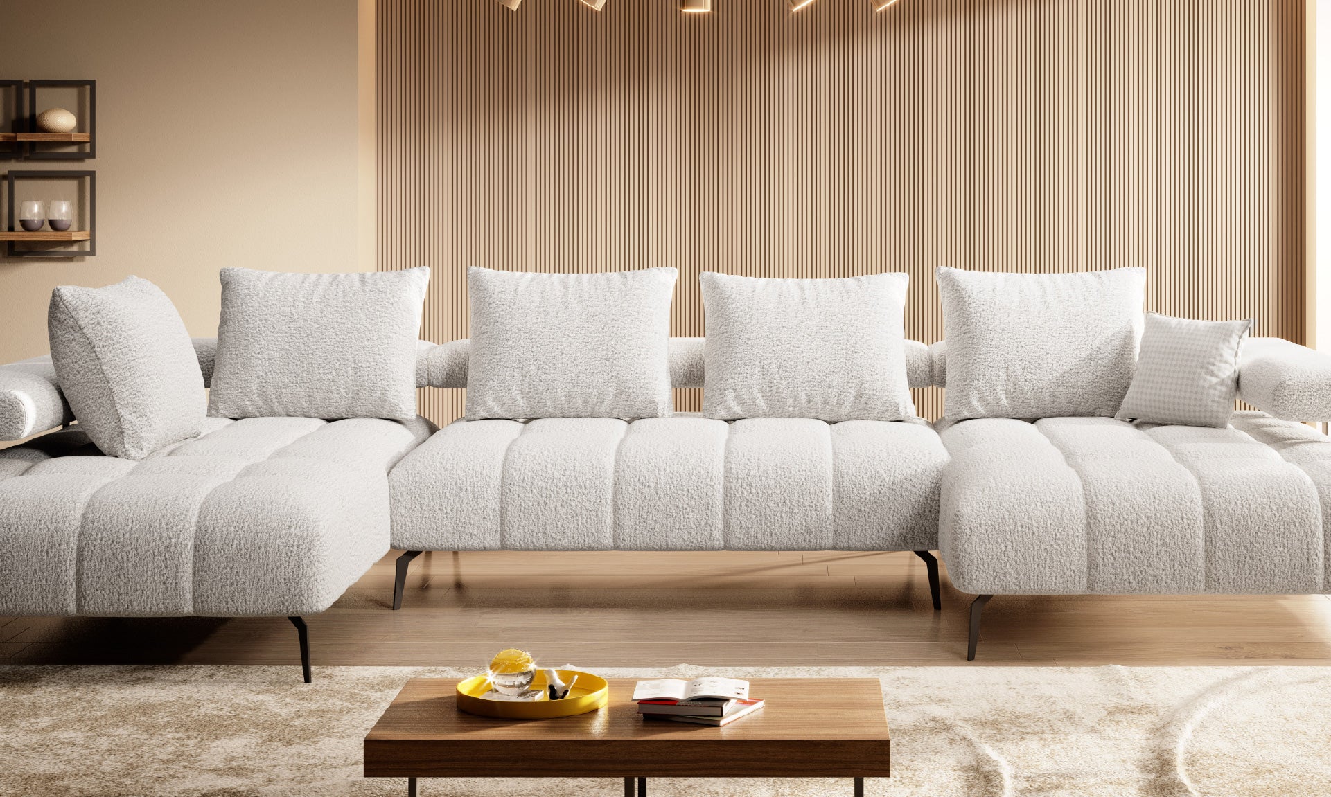 Canapé d’angle moderne avec réglage électrique de la profondeur d’assise