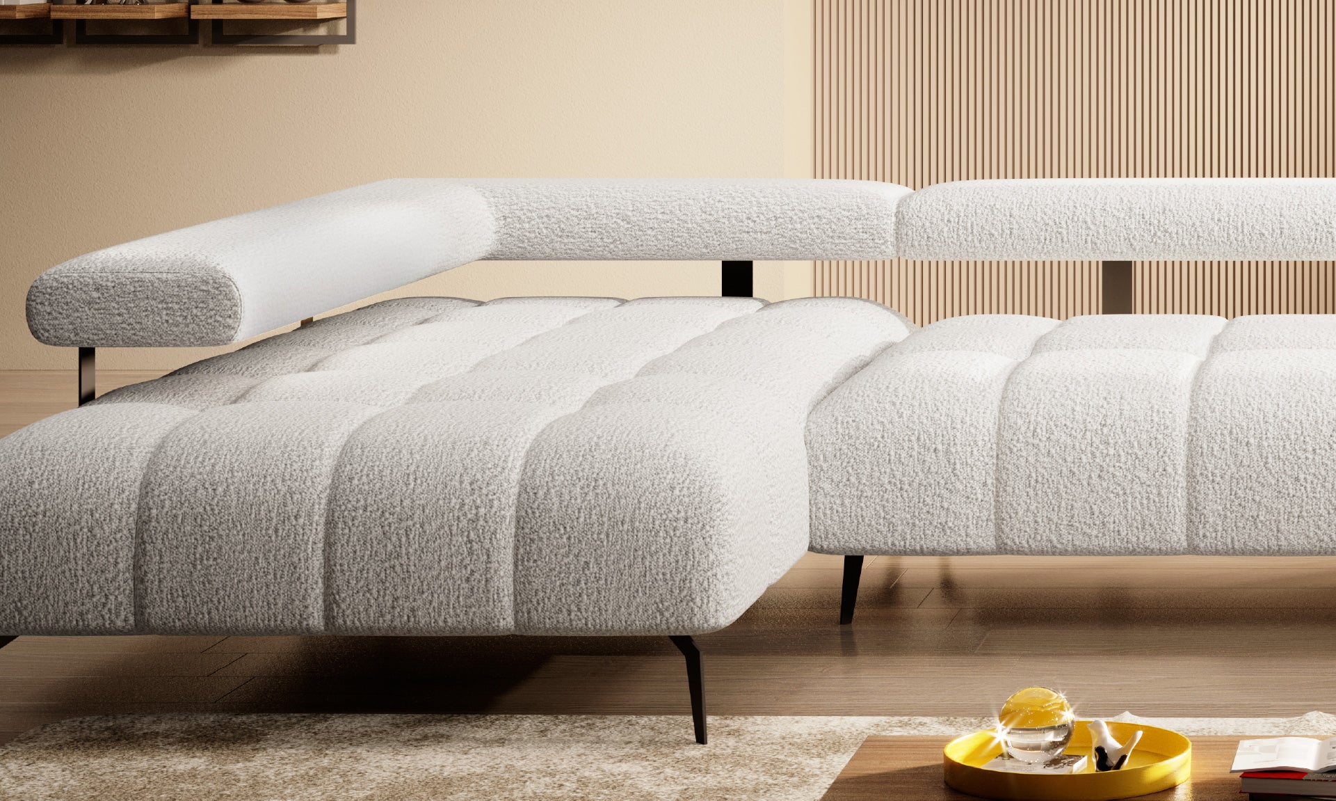 Canapé d’angle moderne avec réglage électrique de la profondeur d’assise