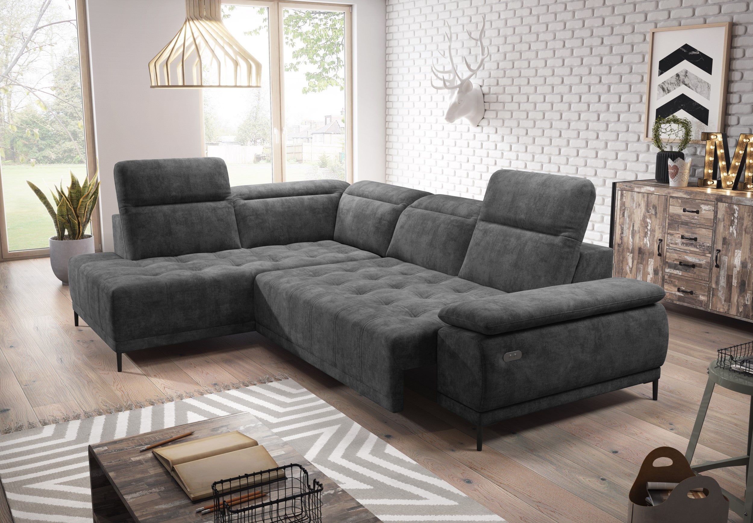 Canapé d'Angle Compact – Confort Personnalisé avec Appuis-tête réglables et profondeur d'assise modulable électriquement