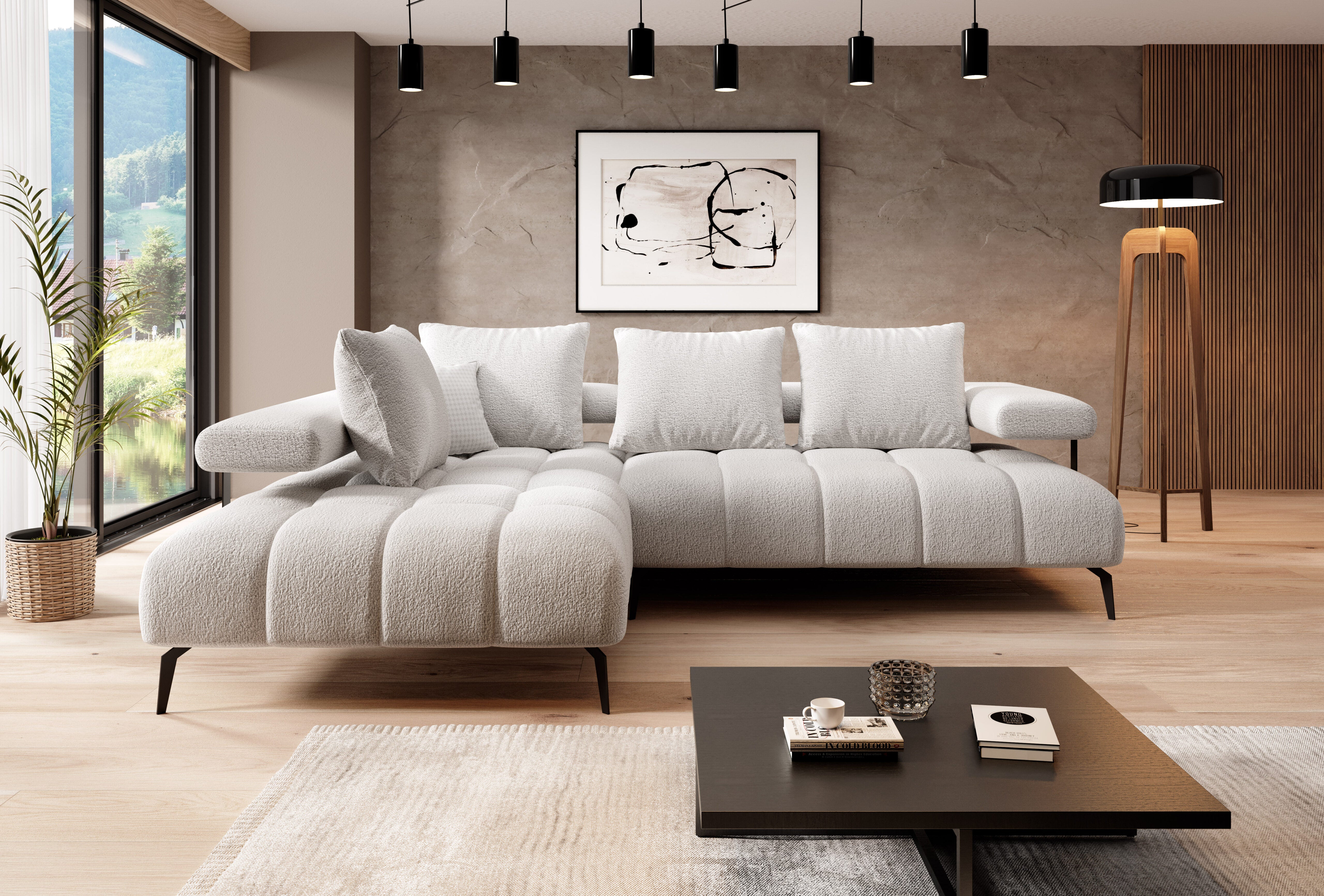 Canapé d’angle moderne avec réglage électrique de la profondeur d’assise