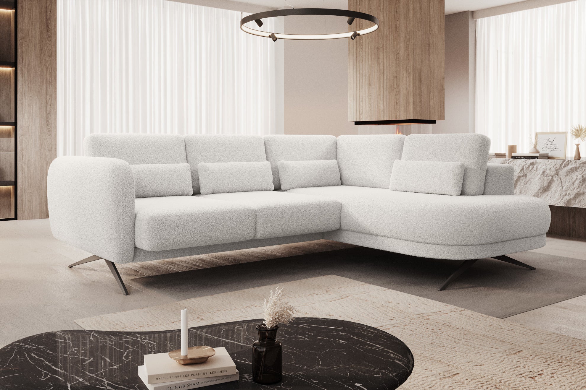 Canapé moderne avec profondeur d’assise réglable et appui-tête coulissant