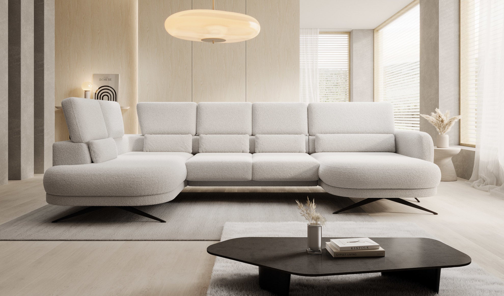 Canapé moderne avec profondeur d’assise réglable et appui-tête coulissant