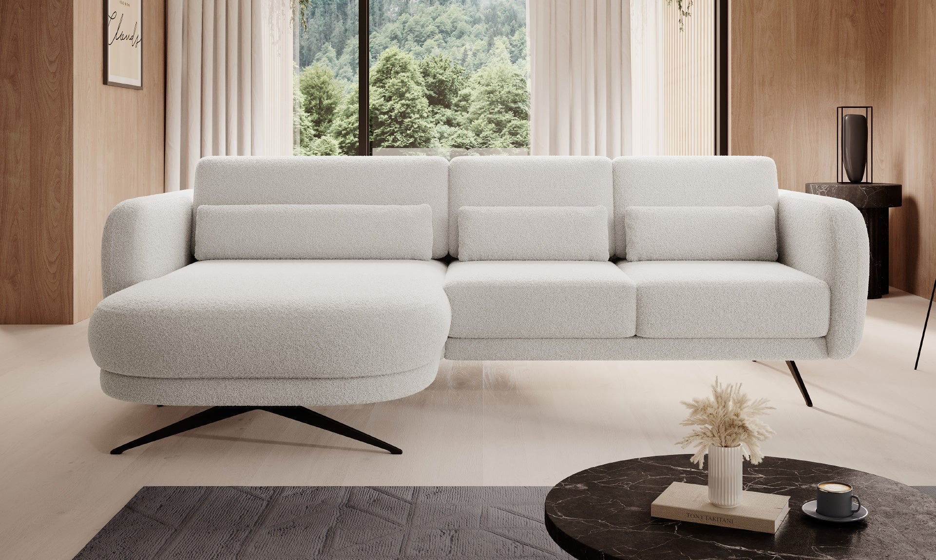 Canapé moderne avec profondeur d’assise réglable et appui-tête coulissant