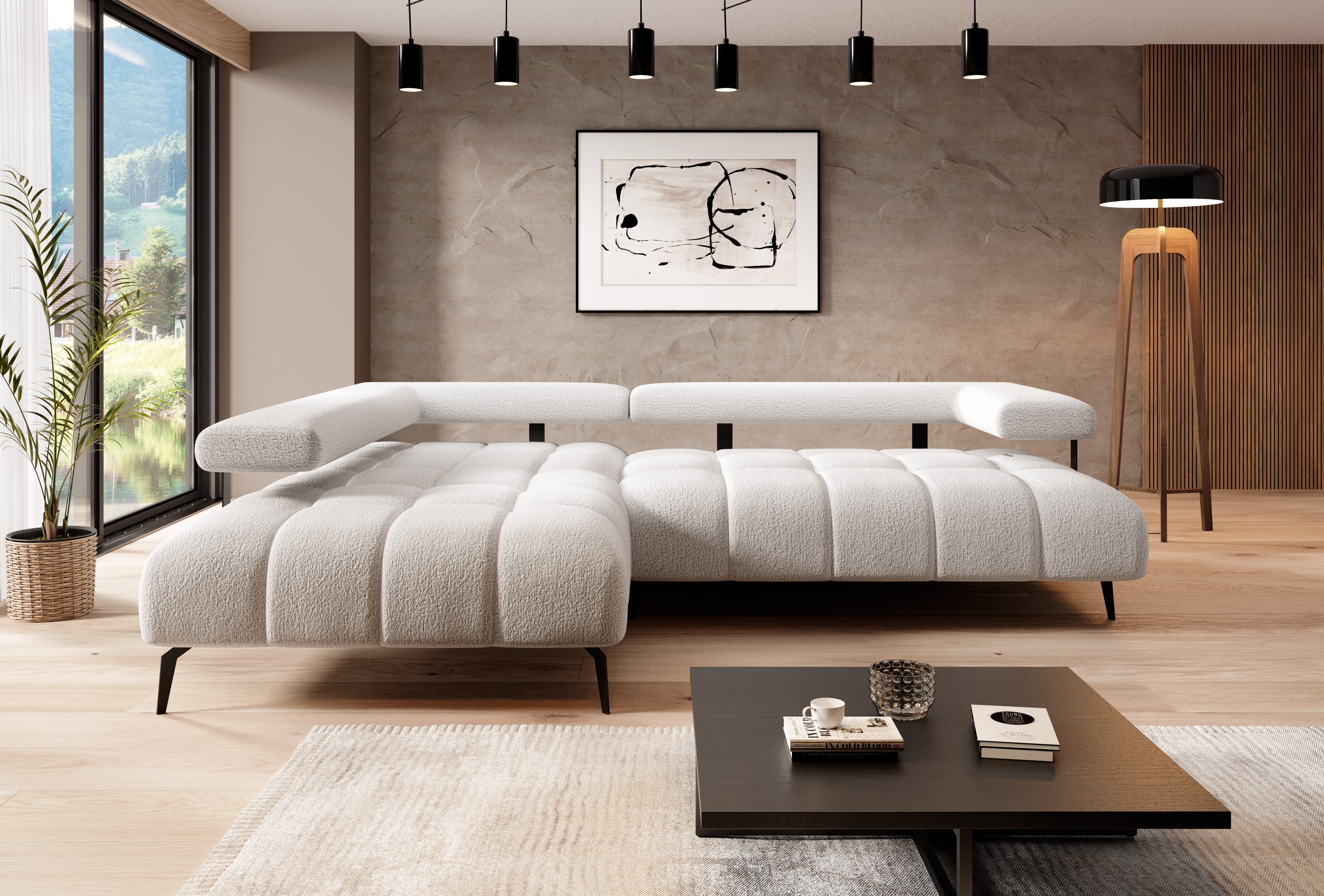 Canapé d’angle moderne avec réglage électrique de la profondeur d’assise