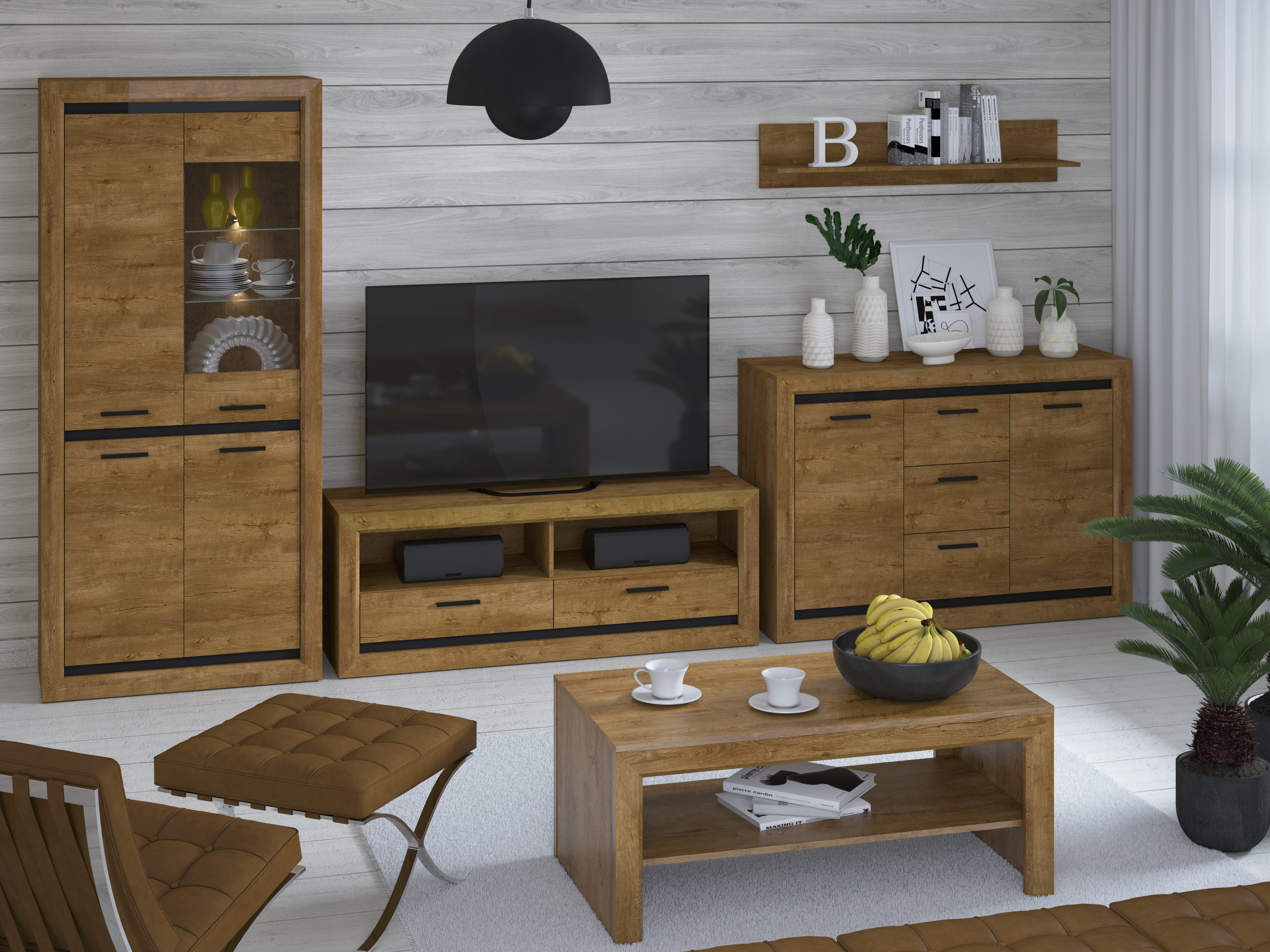 Table Basse Banc – Chêne de Lefkas & Noir – 114 cm – Design Industriel et Robuste