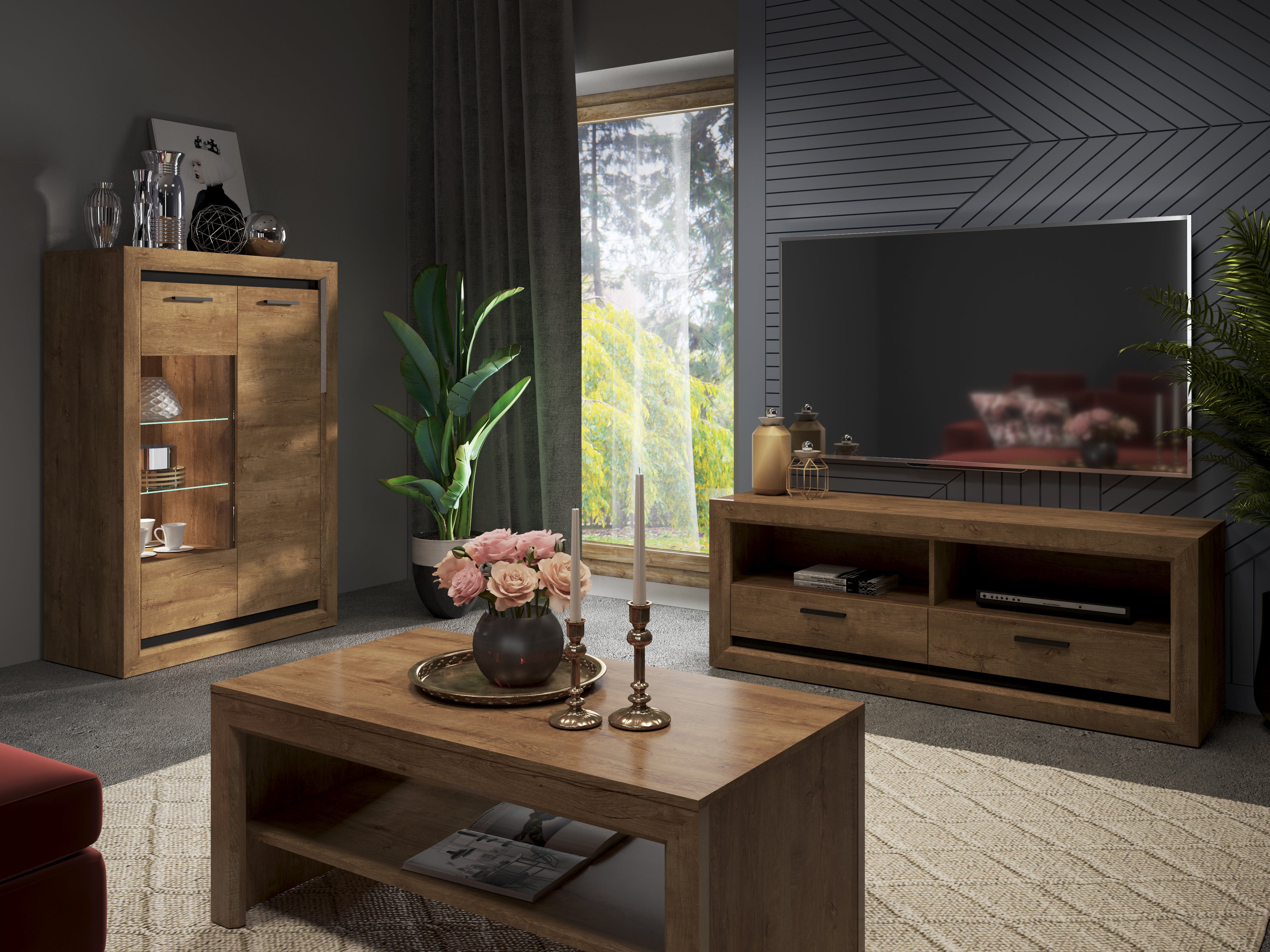Meuble TV – Chêne de Lefkas & Noir – 147 cm – Design Industriel Élégant