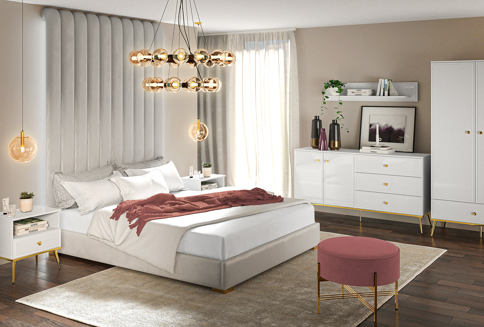 Buffet Blanc Brillant – Tiroir à Extension Complète, Bordure ABS, MDF de Haute Qualité, Résistant à l'Humidité