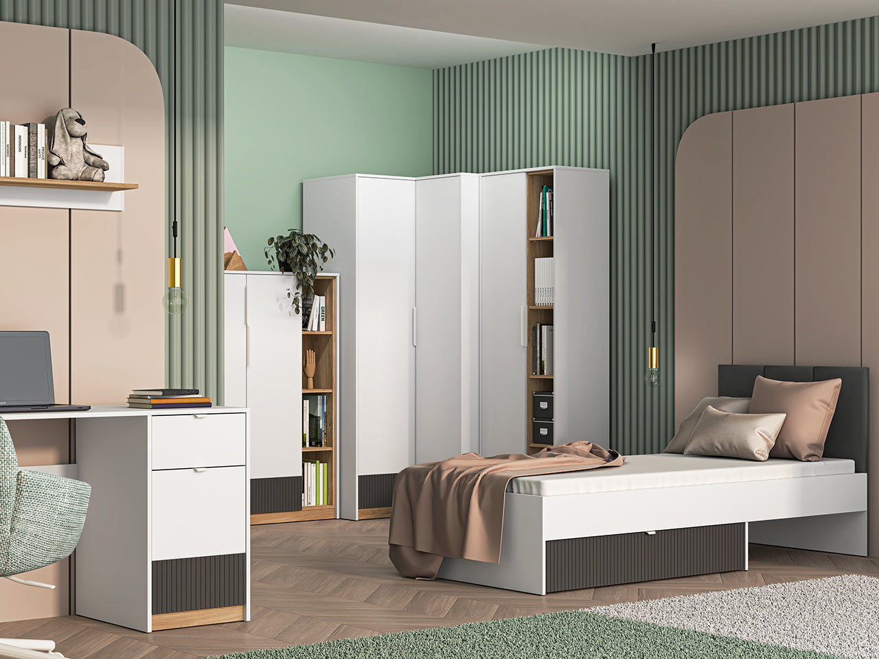 Garde-Robe Moderne en Blanc et Chêne Castello - Panneau Laminé Résistant aux Rayures et à l'Humidité, Capacité de Tiroir Optimisée