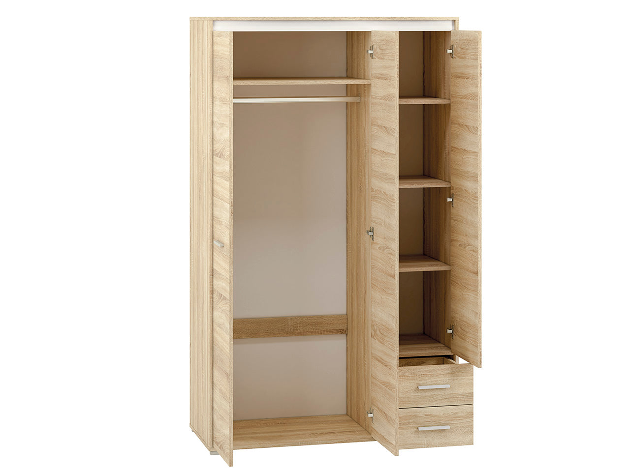 Armoire 3 Portes en Chêne Sonoma Clair avec Insertion Blanche et Anthracite – Grand Rangement, Finition Moderne