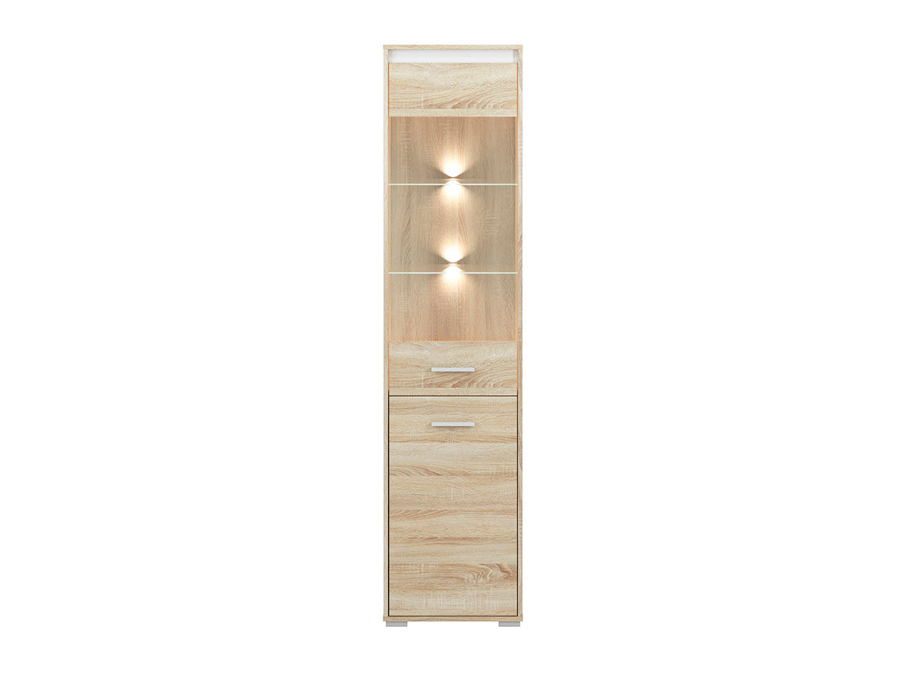 Vitrine Colonne avec Verre Trempé – Éclairage Optionnel – Design Sonoma Clair, Blanc et Anthracite
