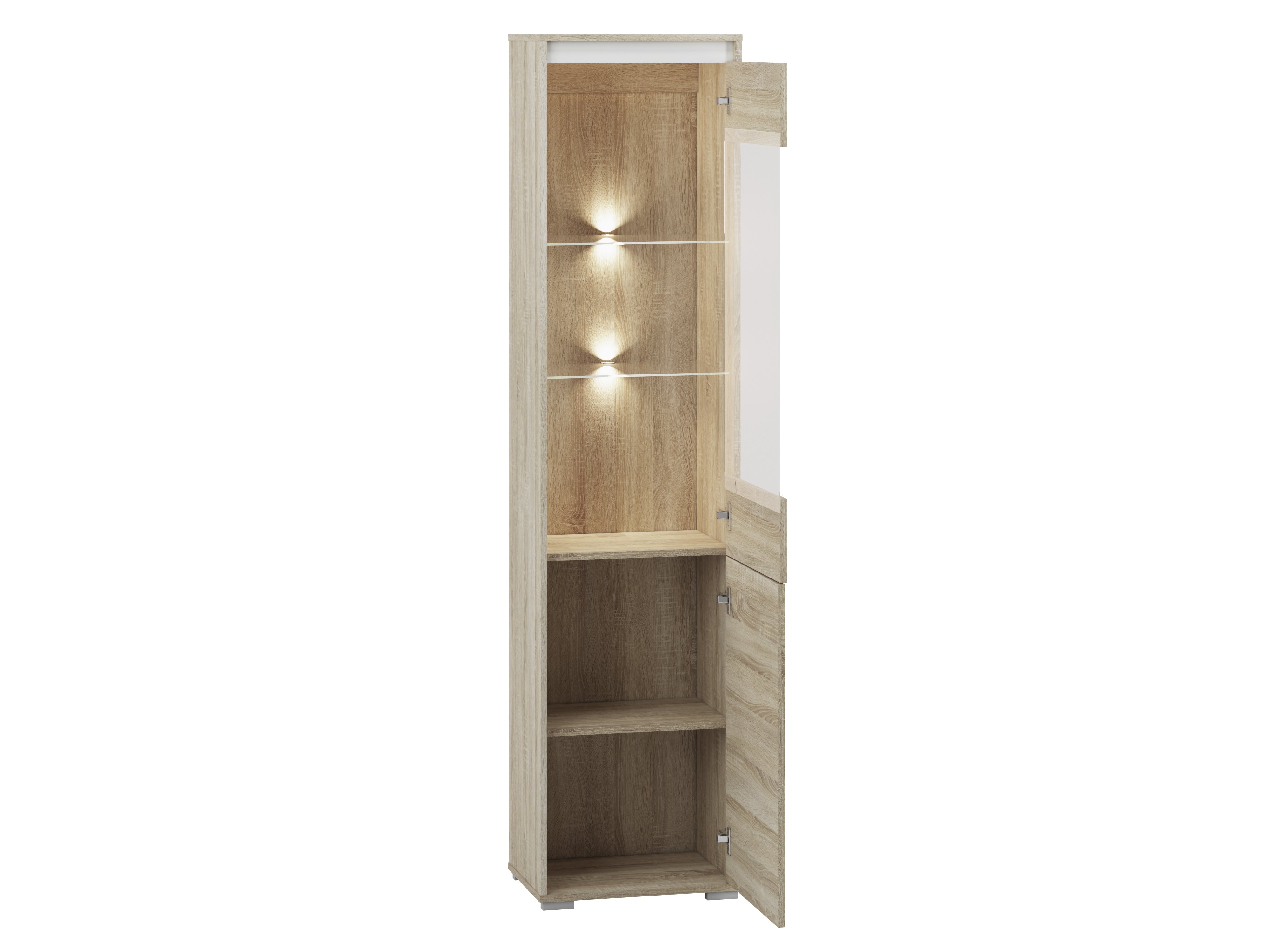 Vitrine Colonne avec Verre Trempé – Éclairage Optionnel – Design Sonoma Clair, Blanc et Anthracite