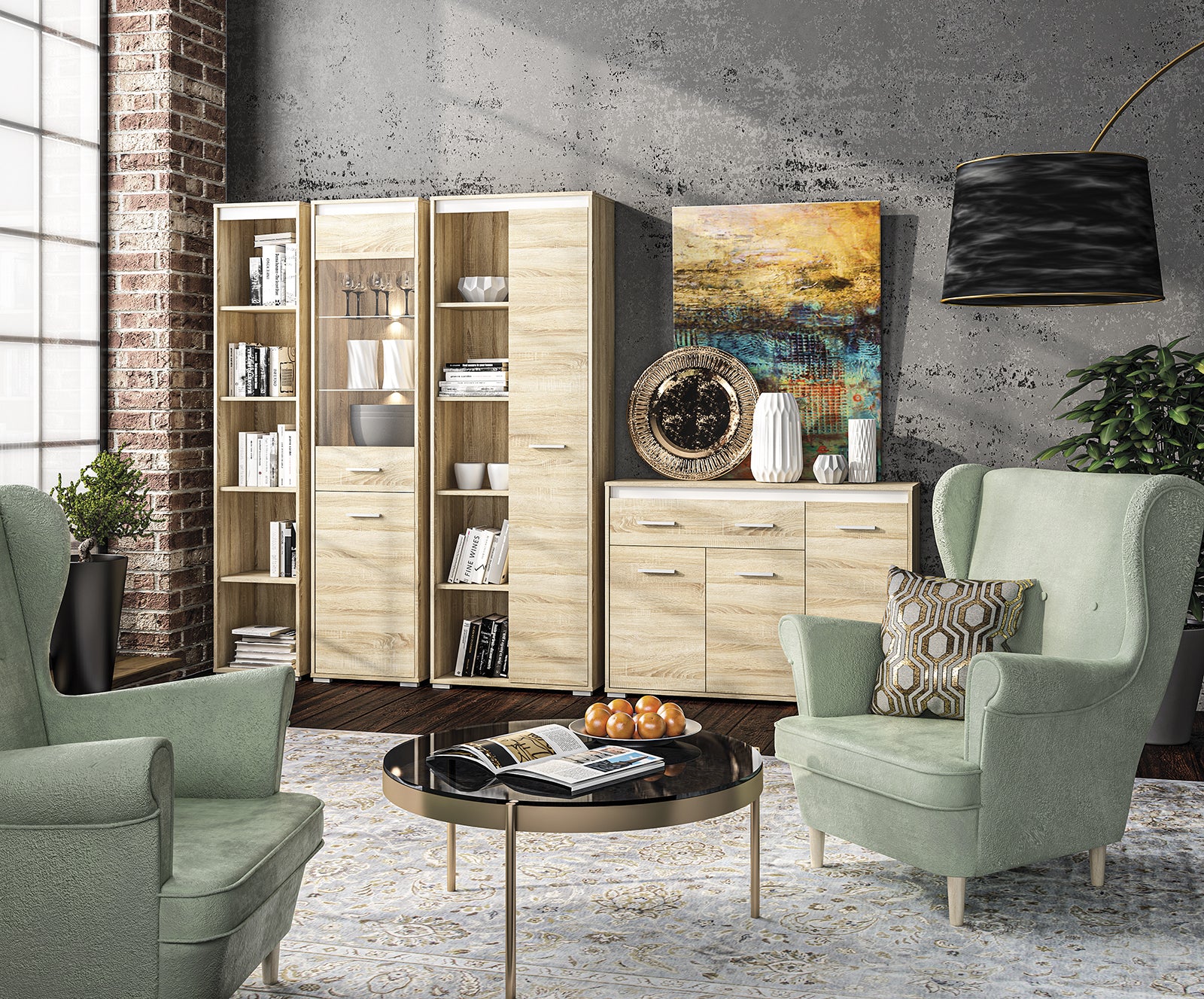 Vitrine Colonne avec Verre Trempé – Éclairage Optionnel – Design Sonoma Clair, Blanc et Anthracite