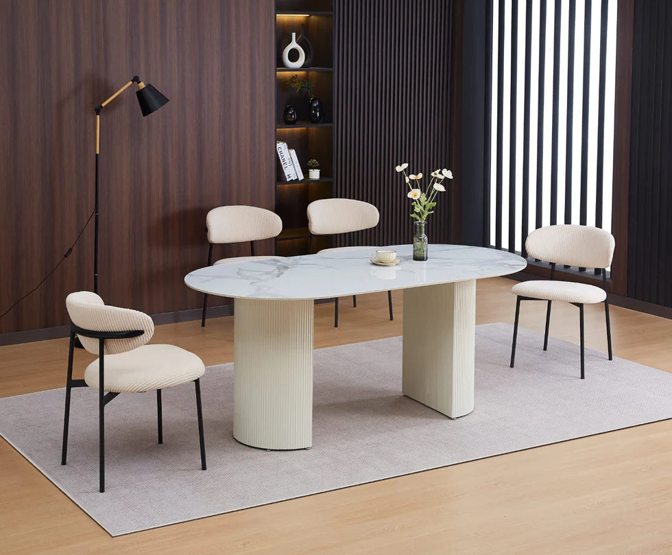 Lot de 4 Chaises en côtelé et Serge avec structure métal