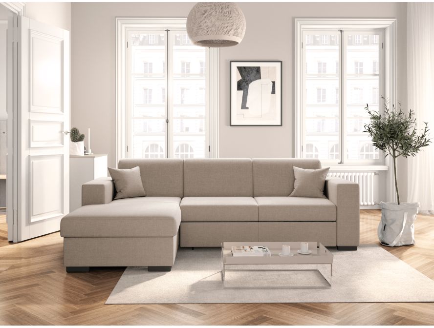 Canapé d'angle convertible avec coffre en tissu