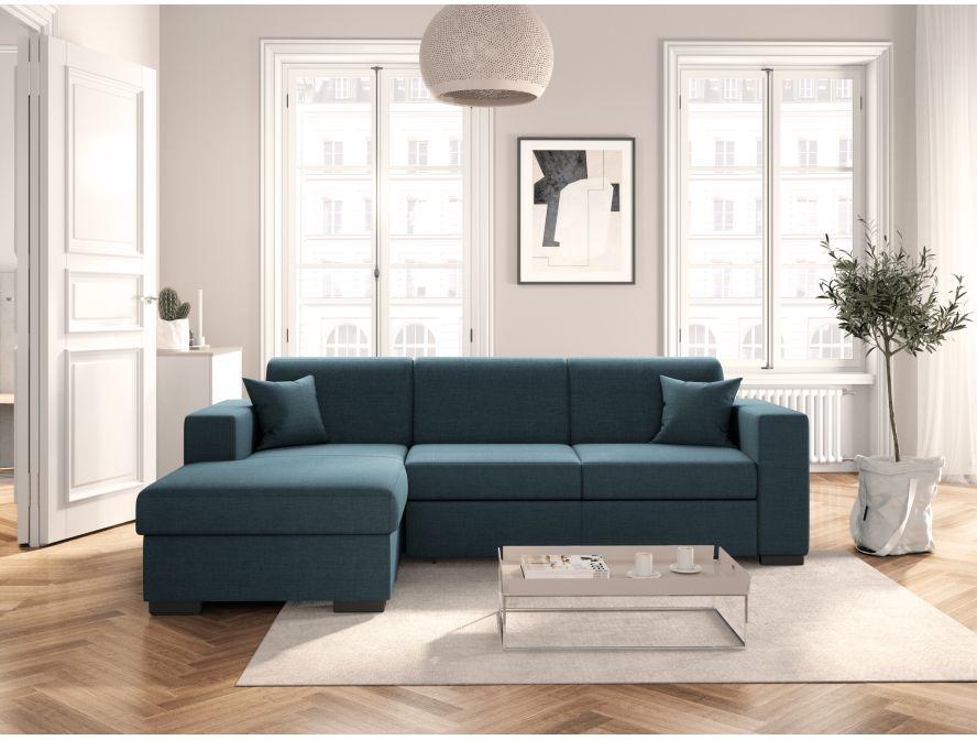 Canapé d'angle convertible avec coffre en tissu