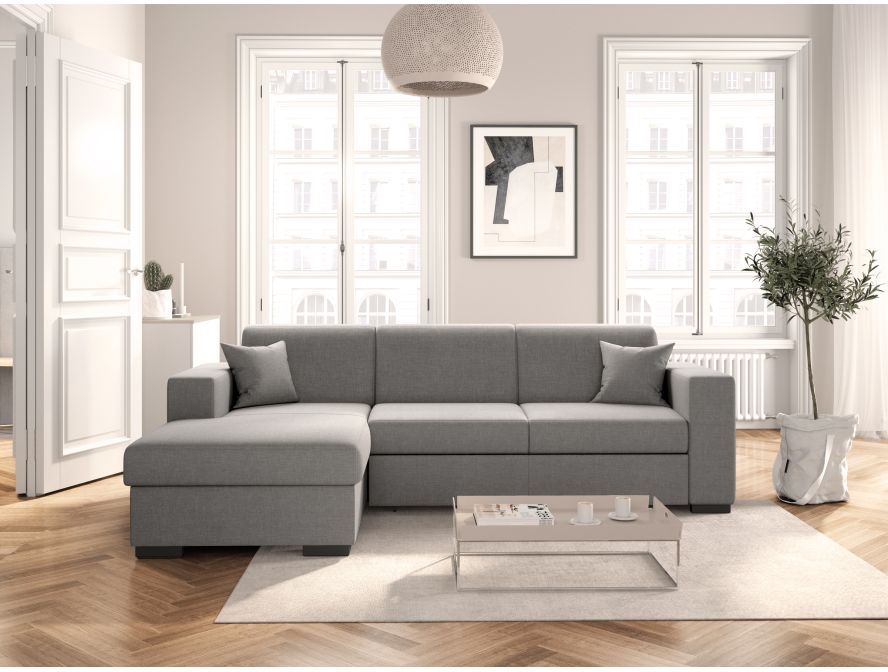 Canapé d'angle convertible avec coffre en tissu