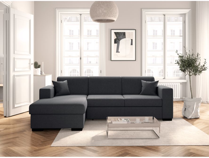 Canapé d'angle convertible avec coffre en tissu