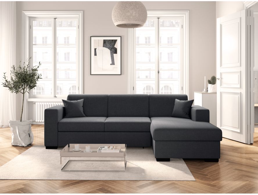 Canapé d'angle convertible avec coffre en tissu