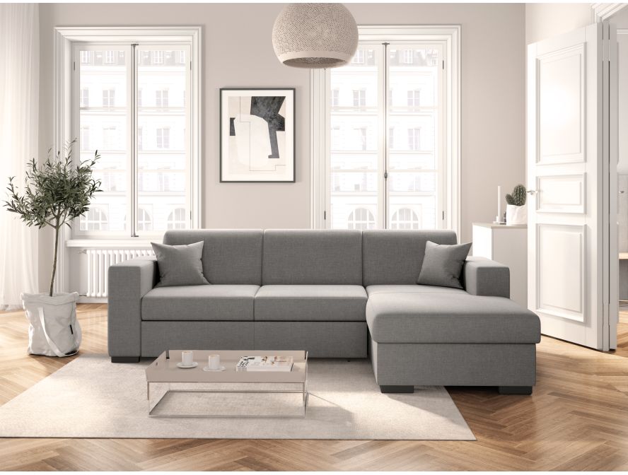 Canapé d'angle convertible avec coffre en tissu
