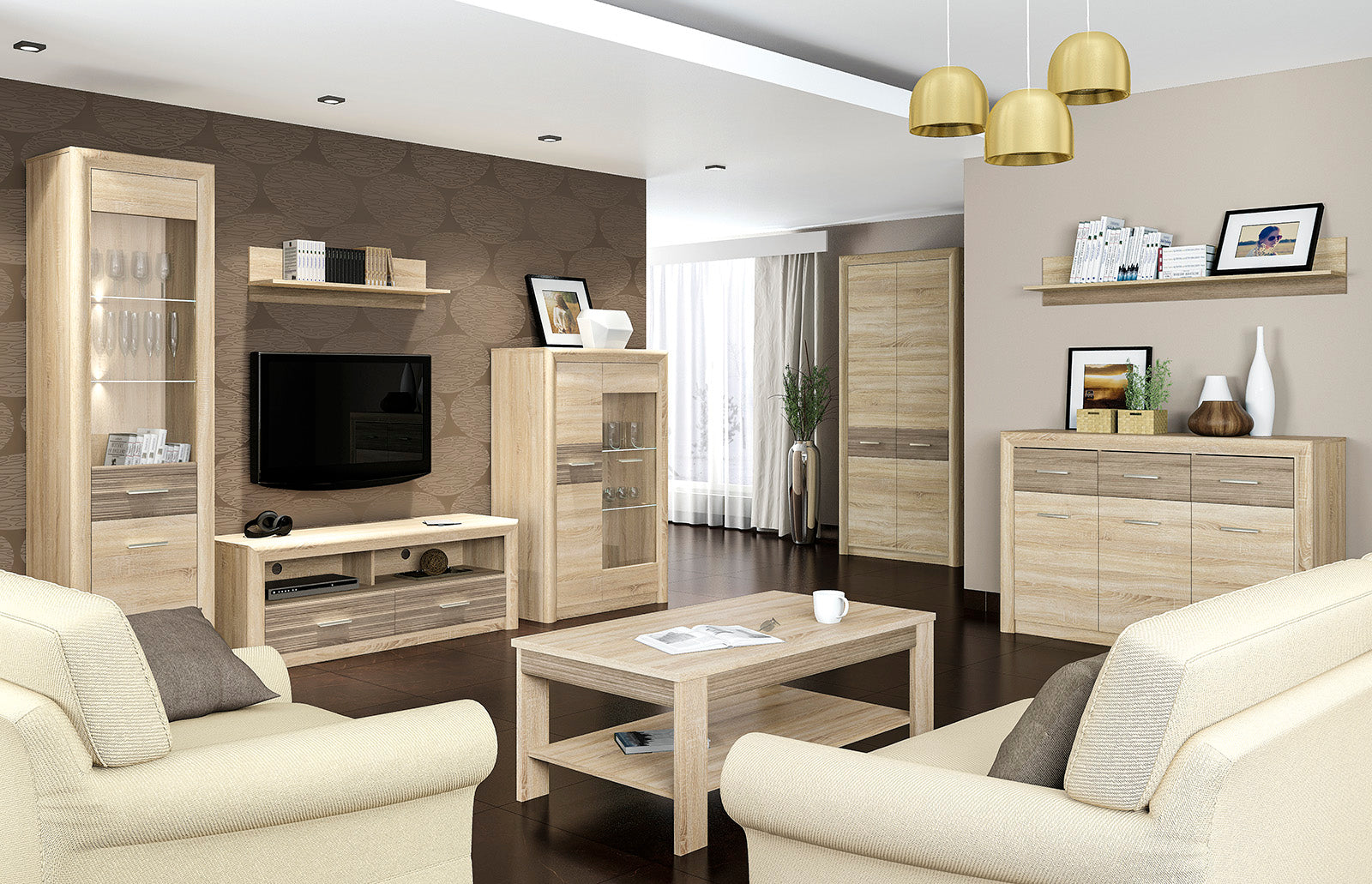 Meuble TV Moderne – Sonoma Light & MDF Sonoma Truffe – 52 cm – Élégance et Praticité