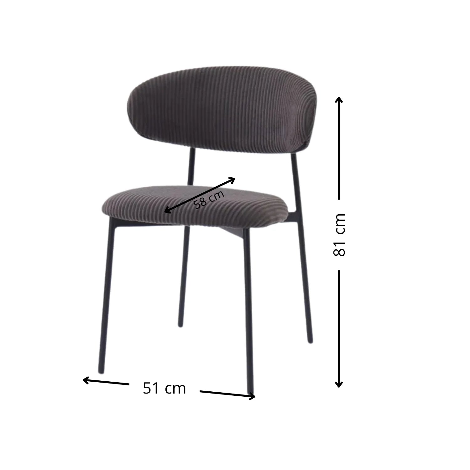 Lot de 4 Chaises en côtelé et Serge avec structure métal