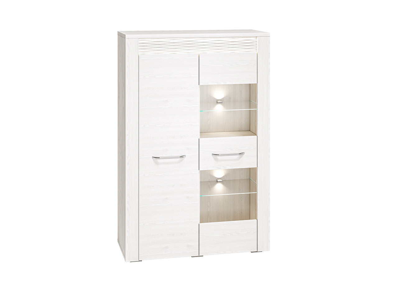 Vitrine en Pin Enneigé avec Éclairage Optionnel - Durabilité, Élégance et Fonctionnalité pour Votre Intérieur